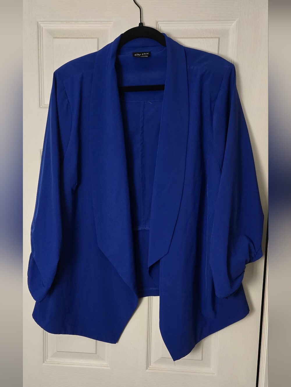 City Chic Draped Open-Front Blazer in Cobalt Blue